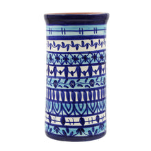 Load image into Gallery viewer, Hand Painted Terracotta Blue Riscas Utensil Holder
