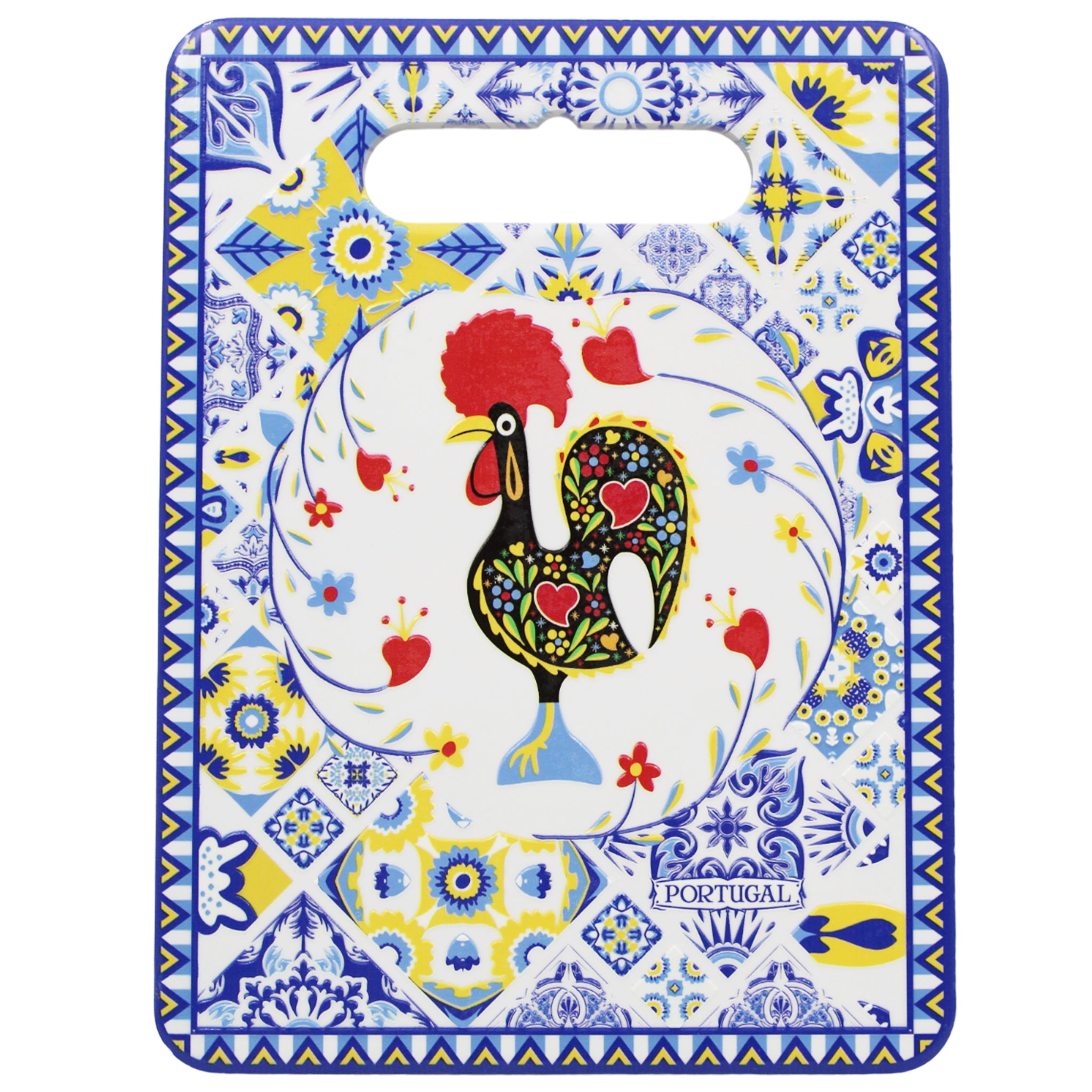 Portuguese Azulejo Blue Tile Ceramic Serving Tray with Rooster