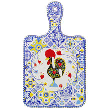 Load image into Gallery viewer, Portuguese Ceramic Decorative Serving Tray with Rooster and Azulejo Tile Design
