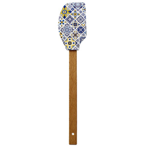 Portuguese Blue & Yellow Azulejo Silicone Baking Spatula with Wooden Handle