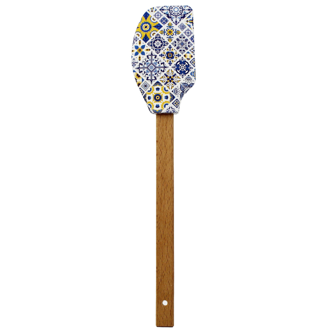 Portuguese Blue & Yellow Azulejo Silicone Baking Spatula with Wooden Handle