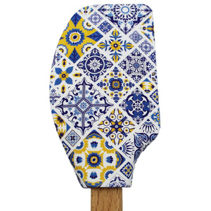 Portuguese Blue & Yellow Azulejo Silicone Baking Spatula with Wooden Handle