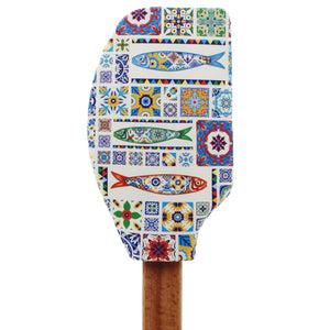 Portuguese Sardine Azulejo Silicone Spatula with Wooden Handle