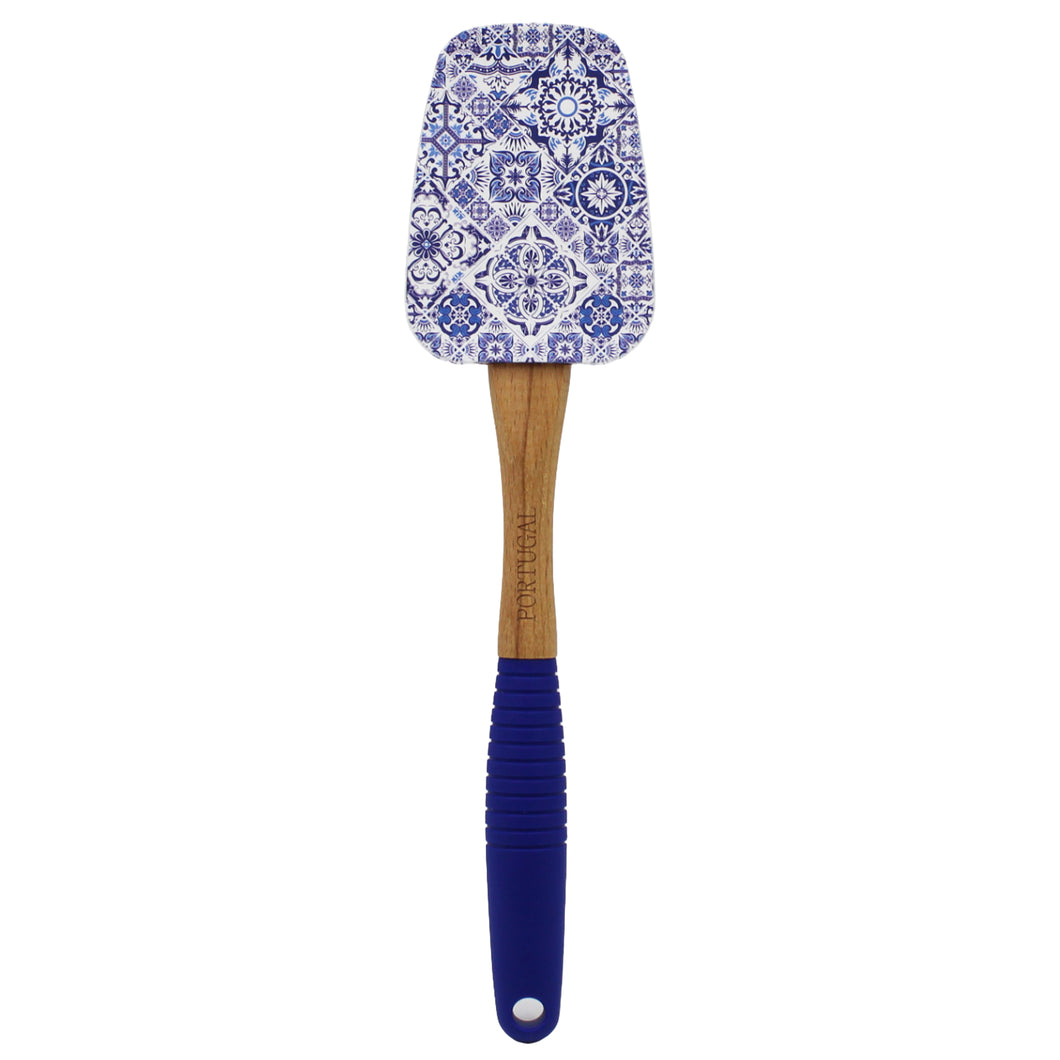 Portuguese Blue & White Azulejo Silicone Baking Spatula with Wooden Handle