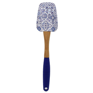 Portuguese Blue & White Azulejo Silicone Baking Spatula with Wooden Handle