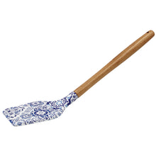 Load image into Gallery viewer, Silicone Spatula Turner with Wooden Handle - Blue &amp; White Azulejo Design
