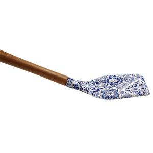 Silicone Spatula Turner with Wooden Handle - Blue & White Azulejo Design