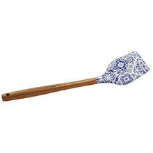 Load image into Gallery viewer, Silicone Spatula Turner with Wooden Handle - Blue &amp; White Azulejo Design
