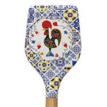 Load image into Gallery viewer, Silicone Spatula Turner with Wooden Handle - Azulejo Background &amp; Rooster Design
