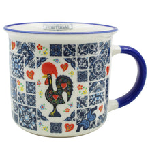 Load image into Gallery viewer, Portugal Azulejo Tile Ceramic Coffee Mug with Blue and White Pattern with Rooster Design, 12 oz.
