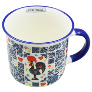 Portugal Azulejo Tile Ceramic Coffee Mug with Blue and White Pattern with Rooster Design, 12 oz.