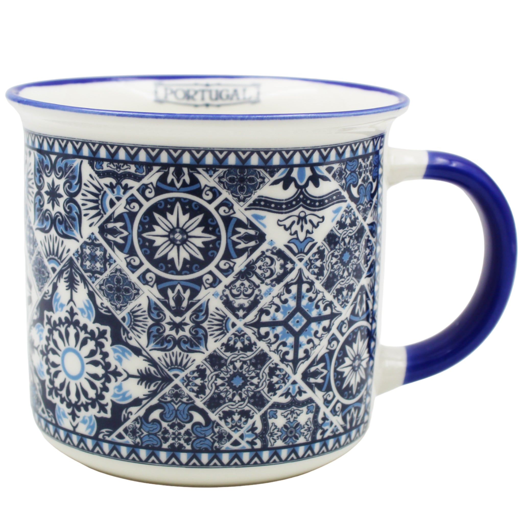 blue and white porcelain coffee cups Portugal Azulejo Tile Ceramic Coffee Mug with Blue and White Pattern, 12 oz