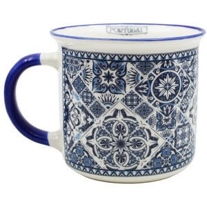 Portugal Azulejo Tile Ceramic Coffee Mug with Blue and White Pattern, 12 oz.