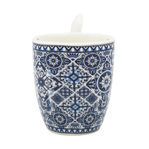 Portuguese Blue & White Azulejo - Ceramic Espresso Cup with Spoon Set