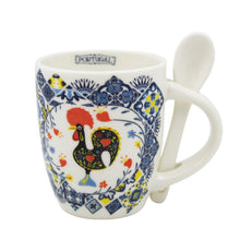 Load image into Gallery viewer, Portuguese Rooster &amp; Azulejo - Ceramic Espresso Cup with Spoon Set
