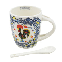 Load image into Gallery viewer, Portuguese Rooster &amp; Azulejo - Ceramic Espresso Cup with Spoon Set
