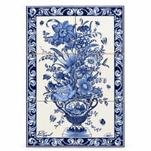 Load image into Gallery viewer, Portuguese Ceramic Tile Wall Panel – Blue Floral Vase with Azulejo Border (11.75" W x 17.6" H)
