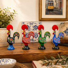 Load image into Gallery viewer, Traditional Hand-Painted Portuguese Good Luck Rooster Metal Figurine, 5.5"
