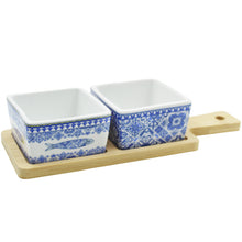 Load image into Gallery viewer, Portuguese Azulejo Style Sauce &amp; Snack Dishes with Wooden Serving Tray, Sardine
