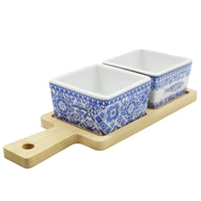 Load image into Gallery viewer, Portuguese Azulejo Style Sauce &amp; Snack Dishes with Wooden Serving Tray, Sardine
