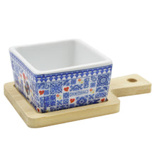 Load image into Gallery viewer, Portuguese Azulejo Style Sauce &amp; Snack Dish with Wooden Serving Tray, Rooster
