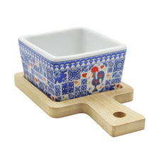 Load image into Gallery viewer, Portuguese Azulejo Style Sauce &amp; Snack Dish with Wooden Serving Tray, Rooster
