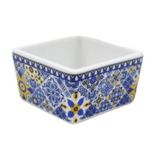 Load image into Gallery viewer, Portuguese Azulejo Style Sauce &amp; Snack Dish with Wooden Serving Tray, Blue &amp; Yellow
