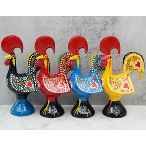 Traditional Hand-Painted Portuguese Good Luck Rooster Metal Figurine, 6"