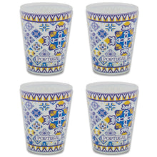 Load image into Gallery viewer, Portuguese Azulejo Pattern Glass Shot Glasses Set, Blue and Yellow - Set of 4
