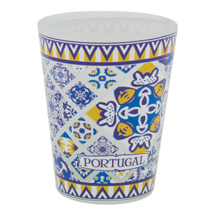 Portuguese Azulejo Pattern Glass Shot Glasses Set, Blue and Yellow - Set of 4