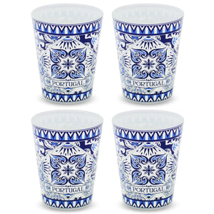 Set of 4 Portuguese Shot Glasses – Blue & White Azulejo Tile Design