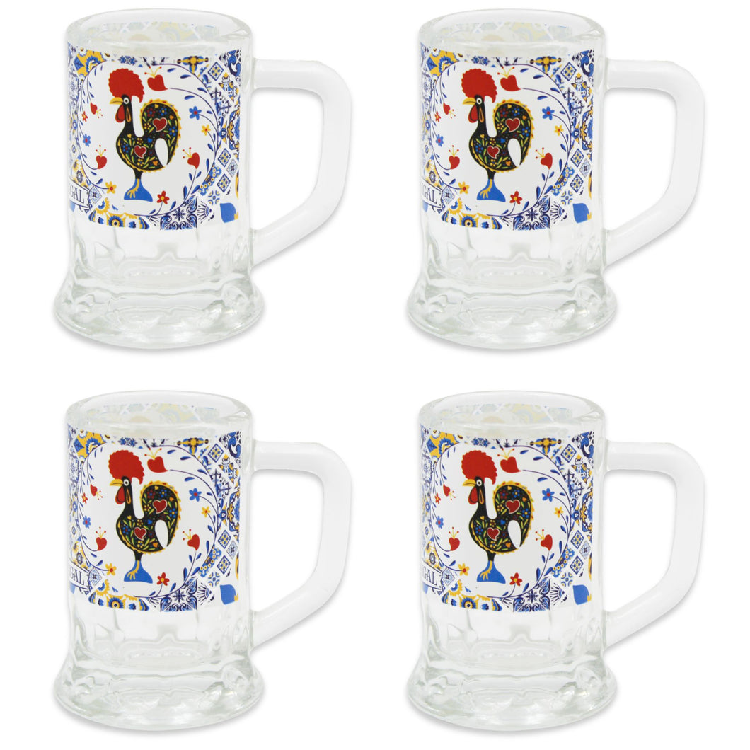 Traditional Portuguese Barcelos Rooster Glass Shot Glasses - Set of 4