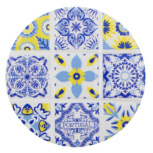 Set of 4 Portuguese Ceramic Coasters with Cork Backing – Blue Yellow Azulejo Tile Design