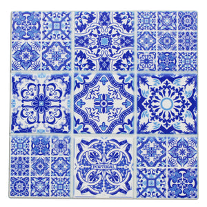 Blue and White Tile Azulejo Design Ceramic Trivet with Cork Backing