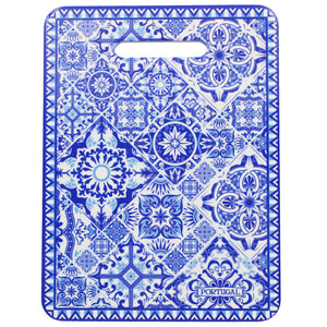 Portuguese Blue Azulejo Design Ceramic Serving Tray with Handle