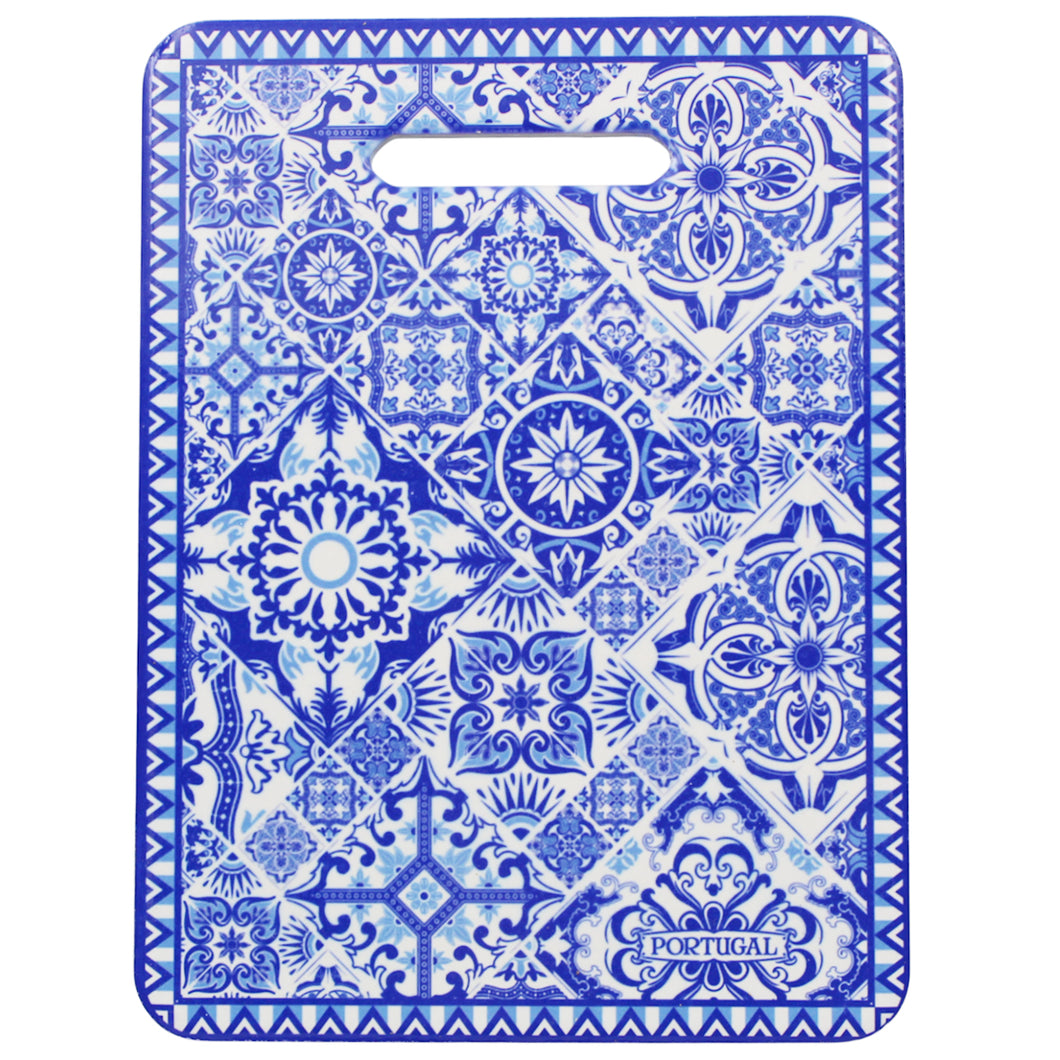 Portuguese Blue Azulejo Design Ceramic Serving Tray with Handle