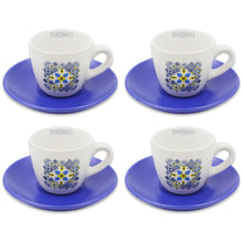 Load image into Gallery viewer, Set of 4 Portuguese Azulejo Ceramic Espresso Cup Set with Blue Saucers
