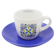 Load image into Gallery viewer, Set of 4 Portuguese Azulejo Ceramic Espresso Cup Set with Blue Saucers
