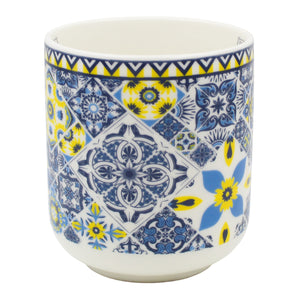 Portuguese Ceramic Mug with Blue and Yellow Azulejo Tile Pattern, 16 oz.