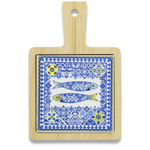 Load image into Gallery viewer, Portuguese Ceramic Tile Tray – Sardine and Blue Yellow Azulejo Tile Design
