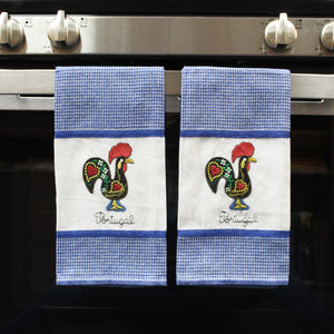 Set of 2 Portuguese Rooster Kitchen Dish Towels – 100% Cotton Decorative Towels in Blue Design