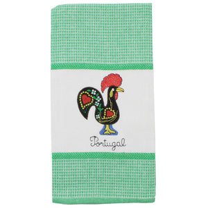 Set of 2 Portuguese Rooster Kitchen Dish Towels – 100% Cotton Decorative Towels in Green Design