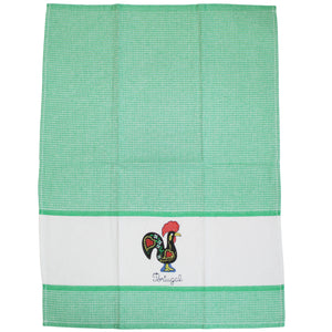 Set of 2 Portuguese Rooster Kitchen Dish Towels – 100% Cotton Decorative Towels in Green Design