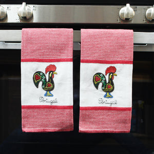 Set of 2 Portuguese Rooster Kitchen Dish Towels – 100% Cotton Decorative Towels in Red Design