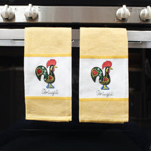 Load image into Gallery viewer, Set of 2 Portuguese Rooster Kitchen Dish Towels – 100% Cotton Decorative Towels in Yellow Design
