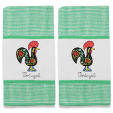 Load image into Gallery viewer, Set of 2 Portuguese Rooster Kitchen Dish Towels – 100% Cotton Decorative Towels in Green Design
