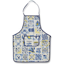 Load image into Gallery viewer, Portuguese Azulejo Design Apron – Blue and Yellow Tile Pattern with Front Pocket
