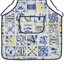 Load image into Gallery viewer, Portuguese Azulejo Design Apron – Blue and Yellow Tile Pattern with Front Pocket
