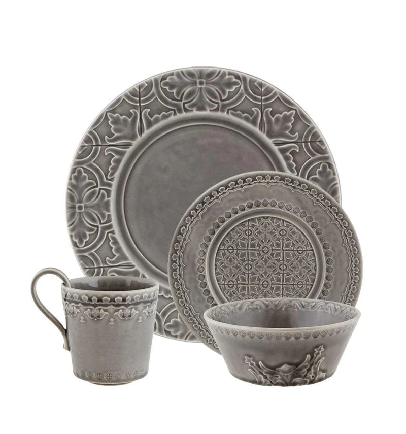 Bordallo Pinheiro Rua Nova Anthracite 4 Piece Dinnerware Set