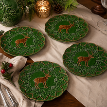 Load image into Gallery viewer, Bordallo Pinheiro Woods Deer Snack Plate, Set of 4
